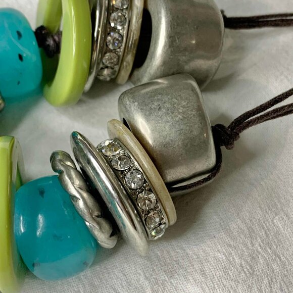 Lane Bryant Blue Green Silver Beaded Chunky Statement Necklace Jewelry - Picture 5 of 8